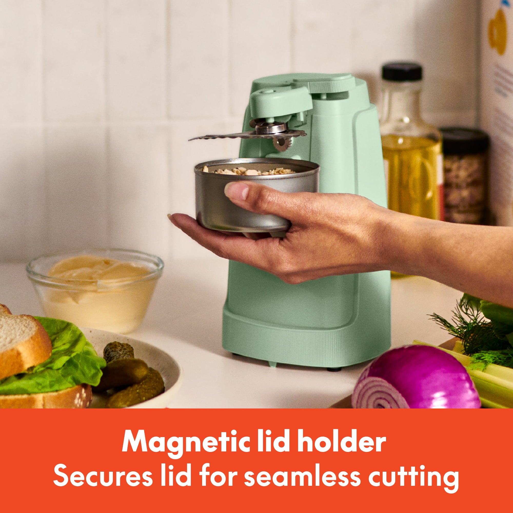 Electric Can Opener with Stainless Steel Cutting Blade and Cord Storage, Seaglass - Image 4