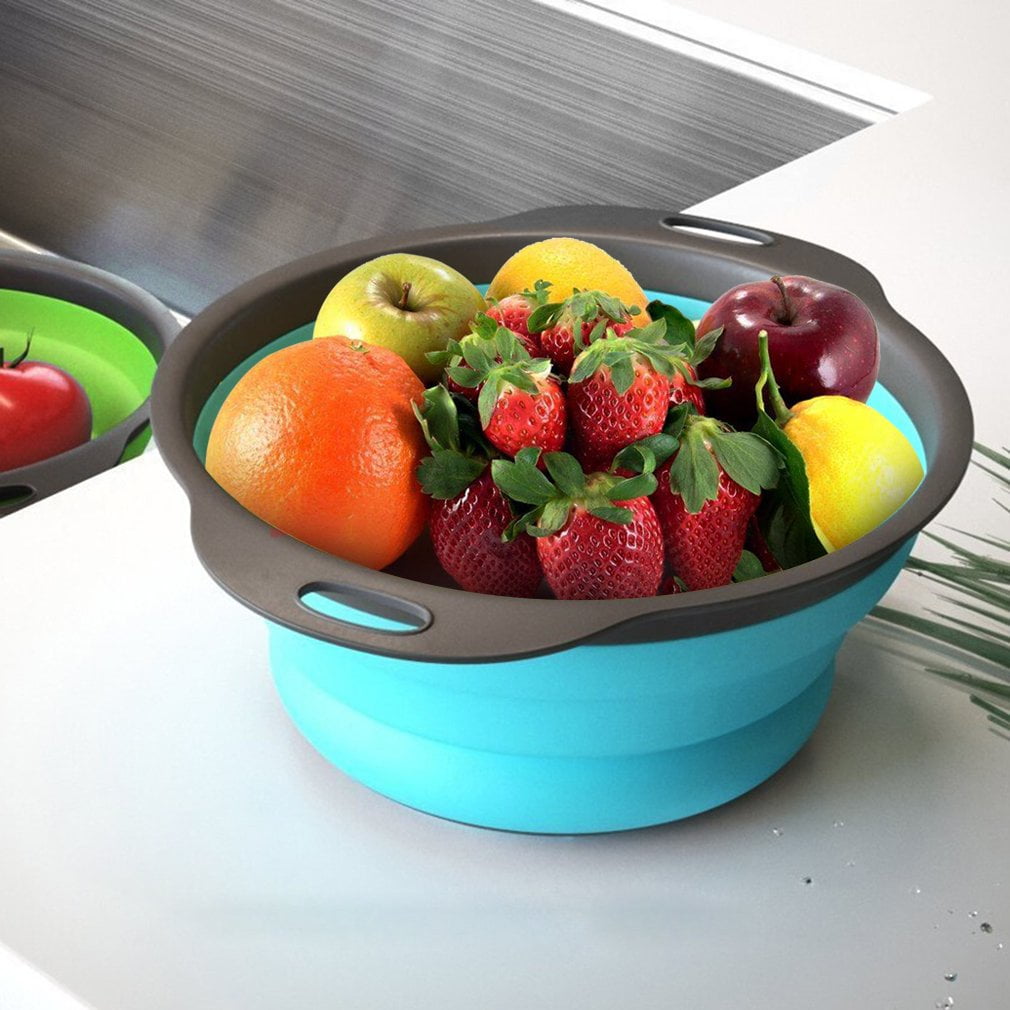 Gimgong Collapsible Silicone Colander, Round Food Strainers, 2 Pcs 4 Quart and 1 Pcs 2 Quart, Set of 3 (green,blue, p... - Image 4