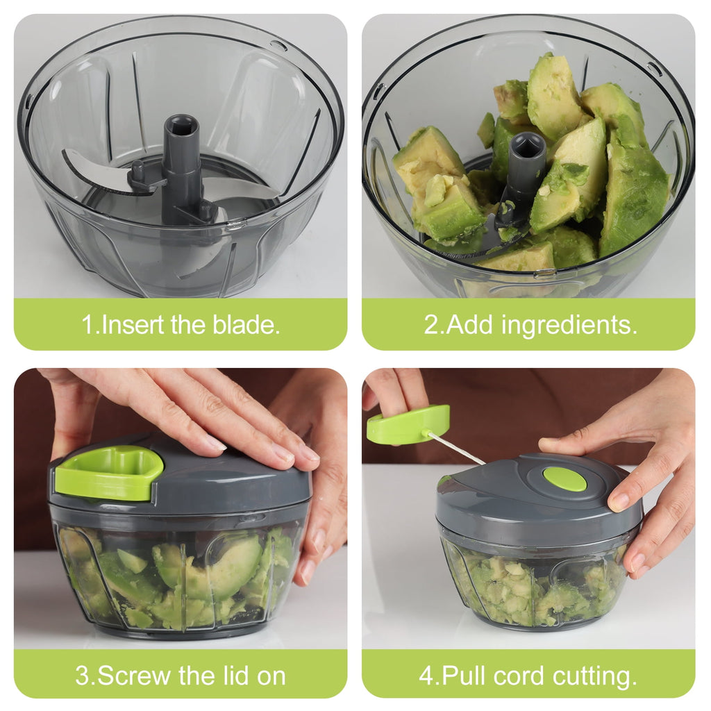 Dream Snail Vegetable Chopper Manual Food Processor with Pull Cord, 500 ml Hand-Powered Kitchen Cutter for Garlic, On... - Image 5