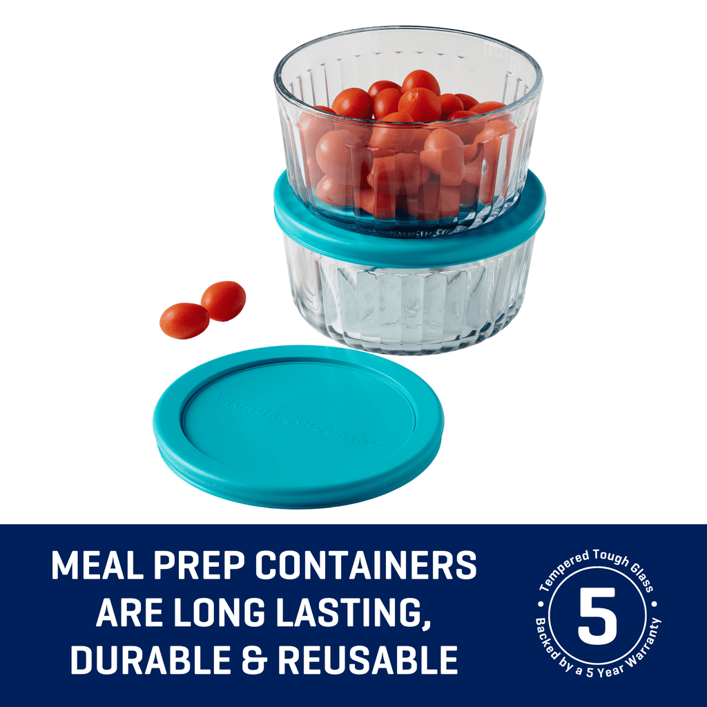 Anchor Hocking Sculpted Glass Food Storage Container with Lids, 4 Cup Round, Set of 2 - Image 3