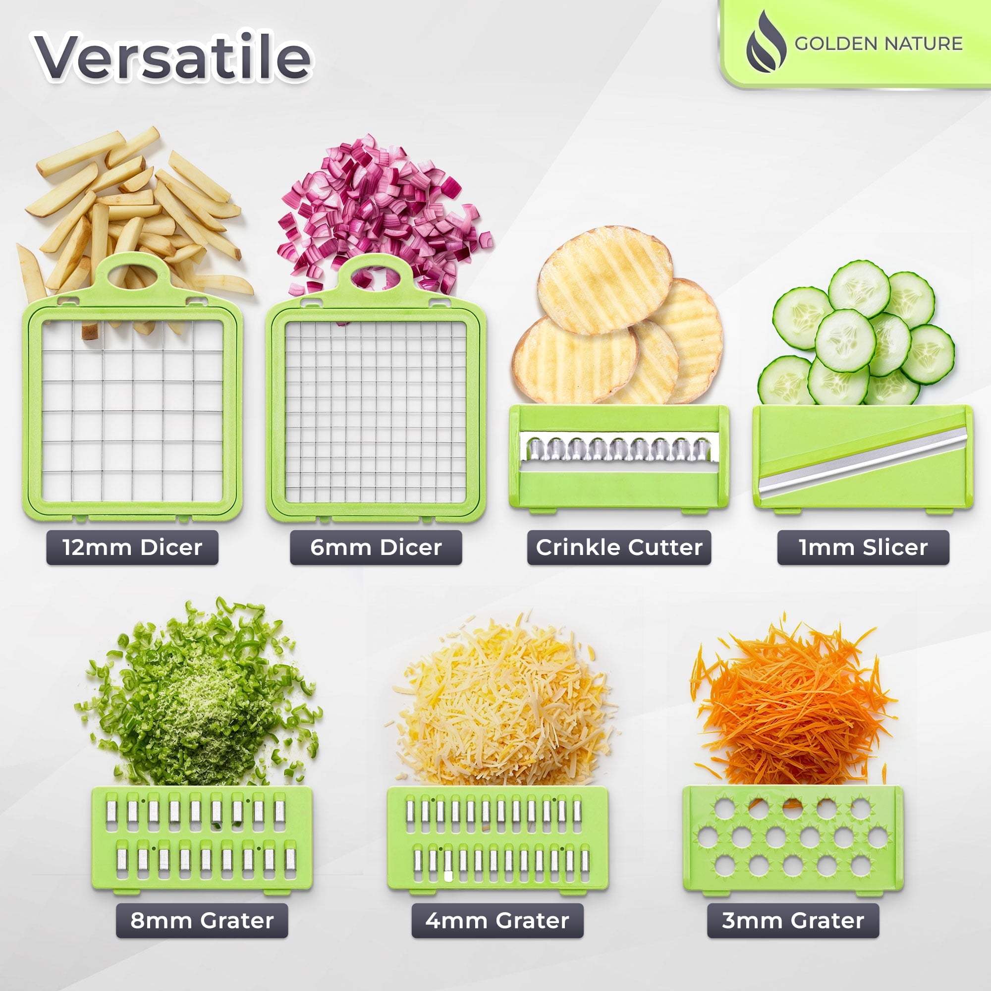 Golden Nature Vegetable Chopper, 14-in-1 Multifunctional Veggie Cutter, Dicer & Slicer, Kitchen Tools for Salad & Food - Image 5