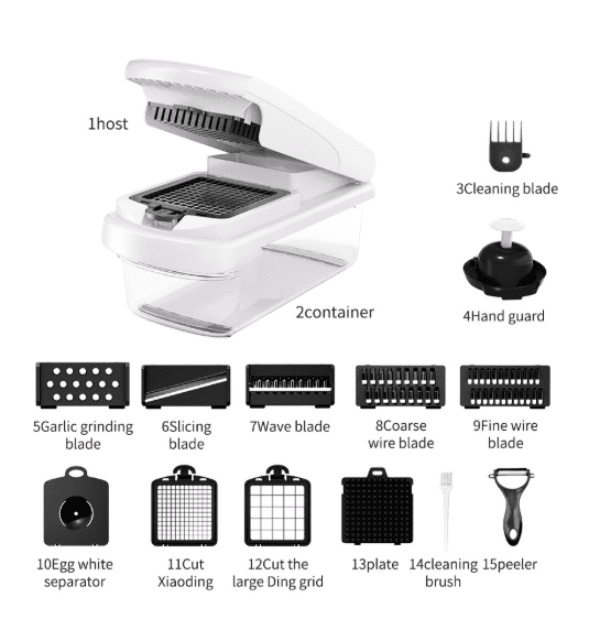 CYYI 15-in-1 Vegetable Chopper with Container, Kitchen Mandoline Slicer, Grater, Cheese Shredder, Onion Chopper, Frui... - Image 4