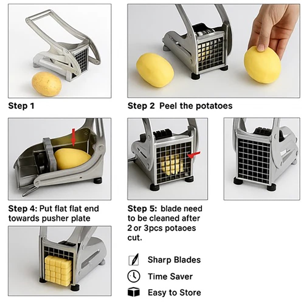 2-Blade French Fry Cutter | Stainless Steel Potato & Vegetable Chopper Slicer Dicer - Image 4