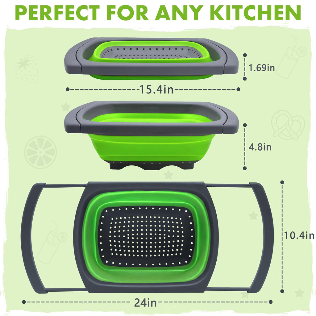Colander collapsible, Colander Strainer Over The Sink Vegetable Fruit Strainer Basket (6 Quart) with Extendable Handl... - Image 2