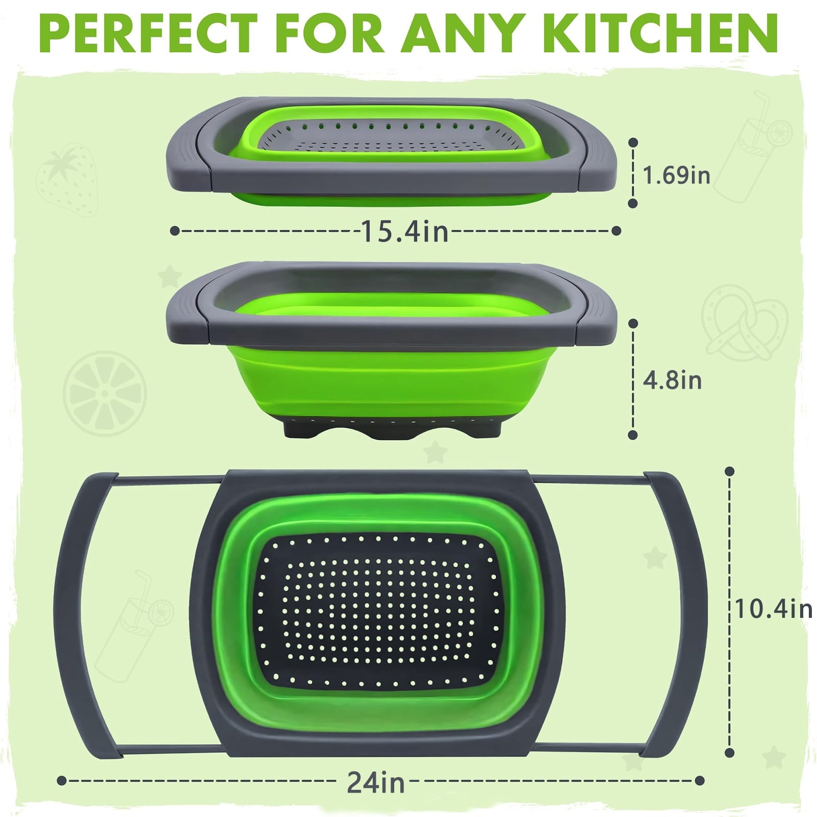 Colander collapsible, Colander Strainer Over The Sink Vegetable Fruit Strainer Basket (6 Quart) with Extendable Handl... - Image 2