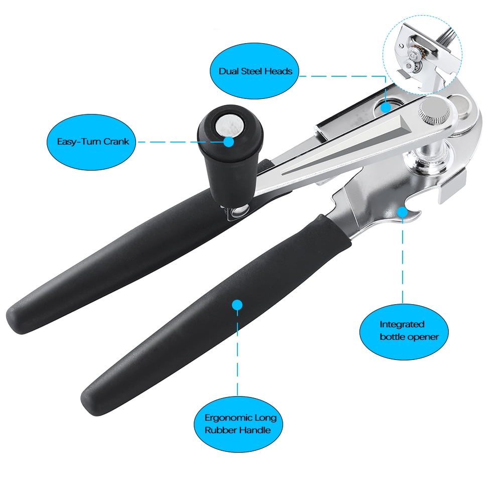 Manual Hand-Crank Commercial Heavy-Duty 2-in-1 Bottle Cap Can Opener with Ergonomic Rubber Grip - Arthritis Friendly ... - Image 3