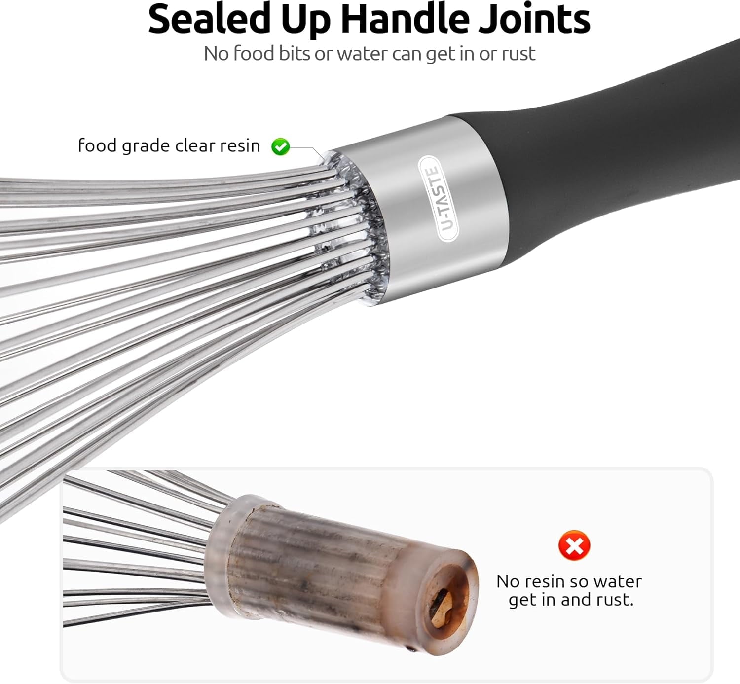 U-Taste Balloon Whisk for Cooking: 18/10 Stainless Steel Kitchen Wire Whisk, Medium Heavy Duty Egg Beater, Manual Bak... - Image 3