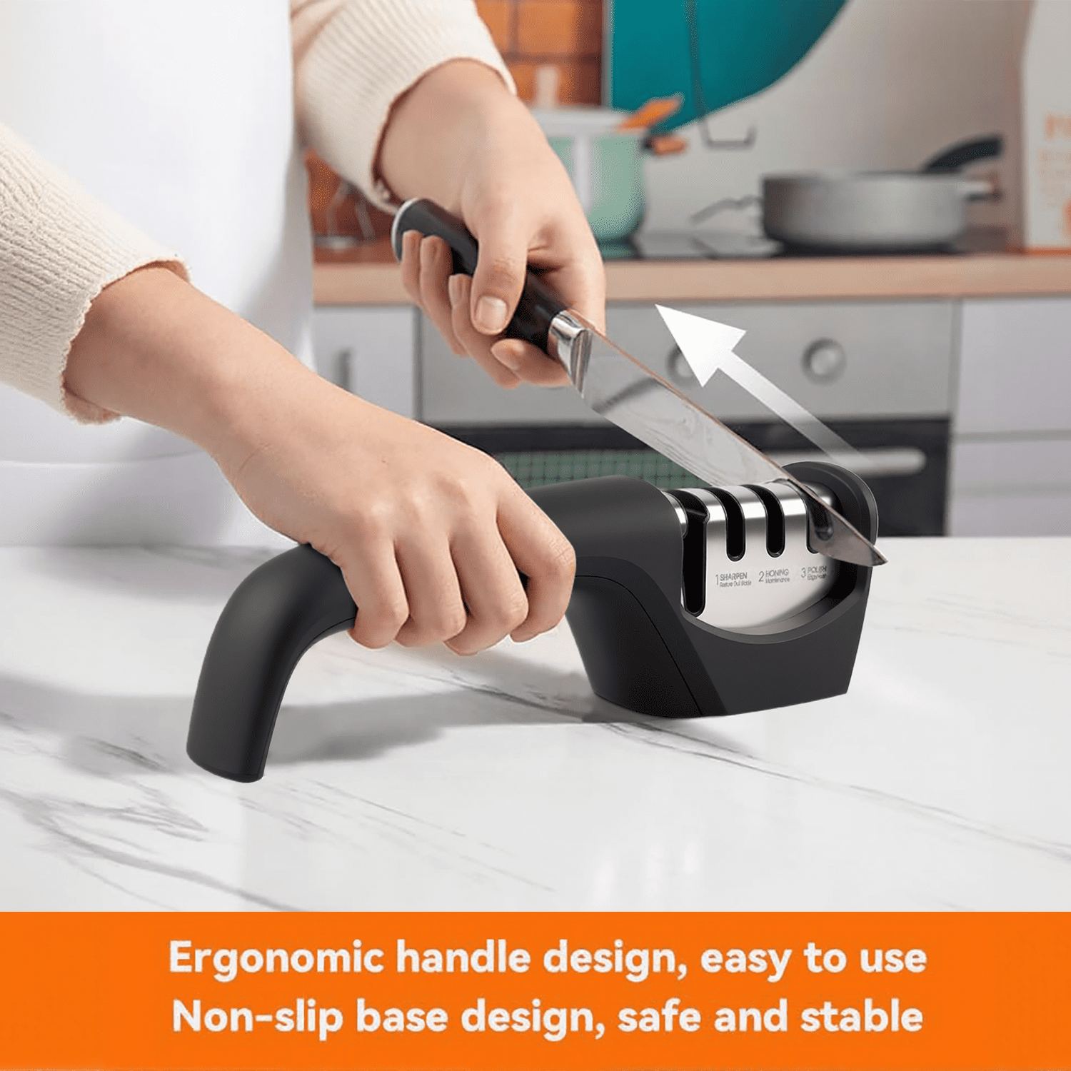 Behome 4-in-1 Knife Sharpener, 4-Stage Knife Sharpener Helps Sharpen, Honing, Polish Blades, kitchen Manual knife Sha... - Image 2
