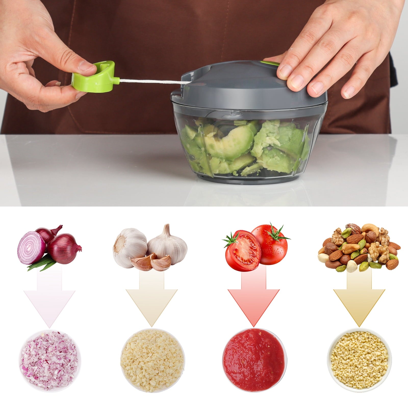 Dream Snail Vegetable Chopper Manual Food Processor with Pull Cord, 500 ml Hand-Powered Kitchen Cutter for Garlic, On... - Image 6