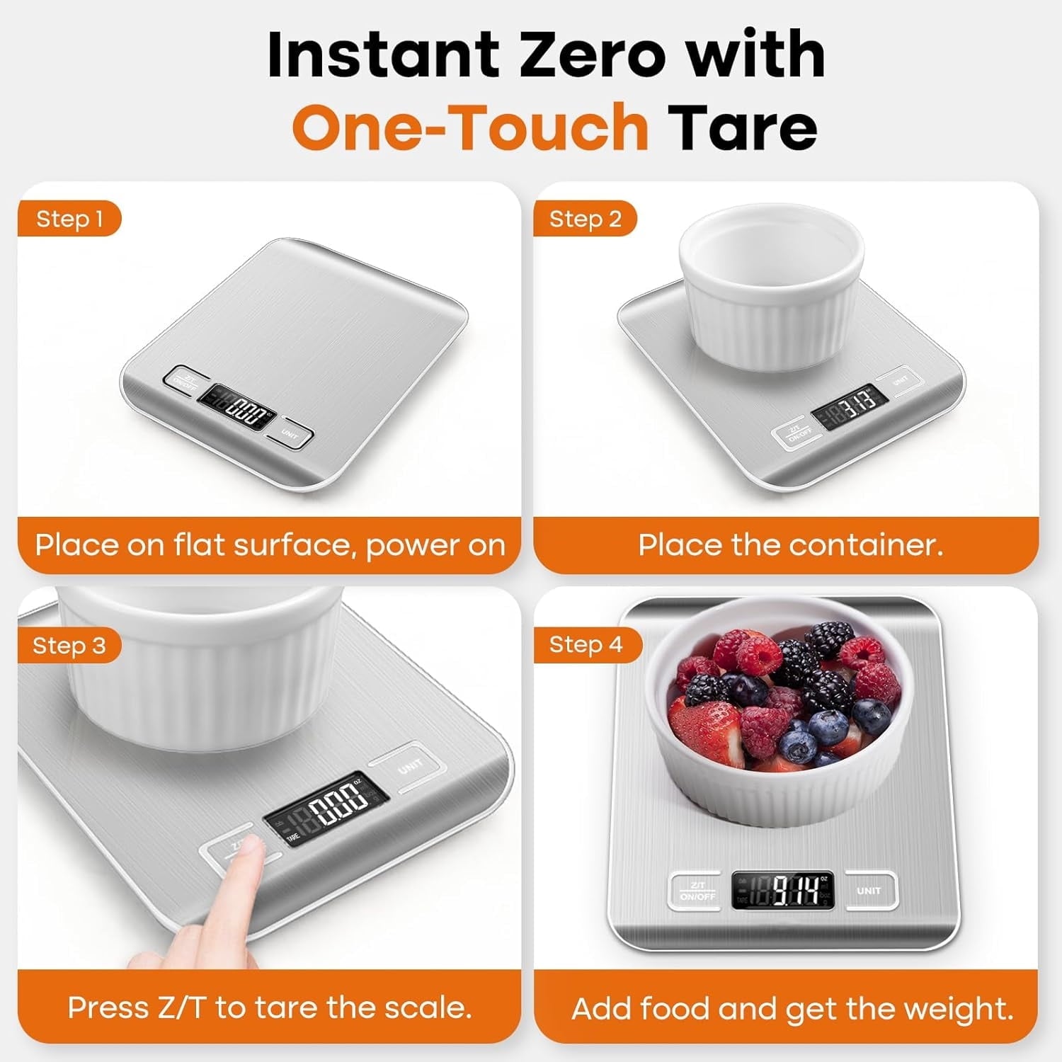 Food Scale, 22lb Kitchen Scale with 4 Units Tare Function & LCD Display, 0.1oz/1g Stainless Steel Digital Food Scale ... - Image 5