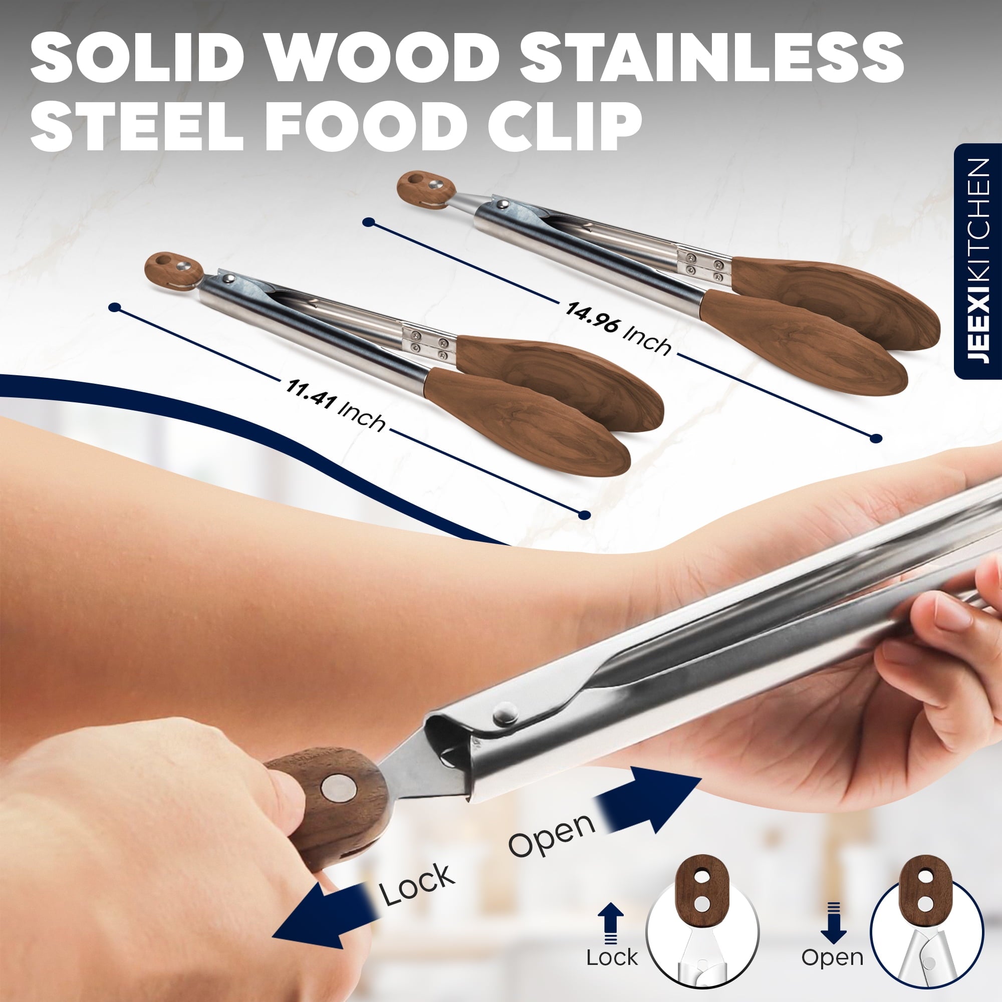 JEEXIWood Kitchen Tongs Set Stainless Steel with Acacia Wood Tips, 2-Pack (9 & 12) Heat Resistant up to 600F, Non-Scr... - Image 5