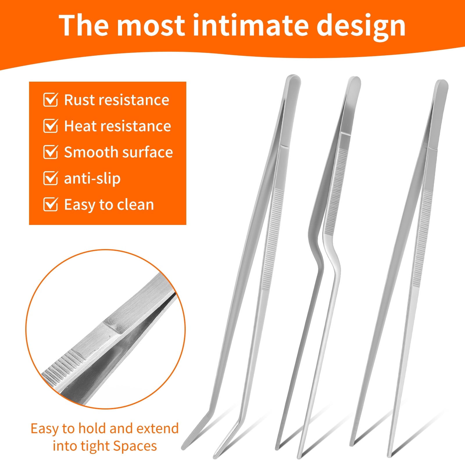 3Pcs Kitchen Cooking Tongs Tweezers12 inch Stainless Steel Nonslip Kitchen Tweezers Tongs for BBQ Serving Food Buffet... - Image 3