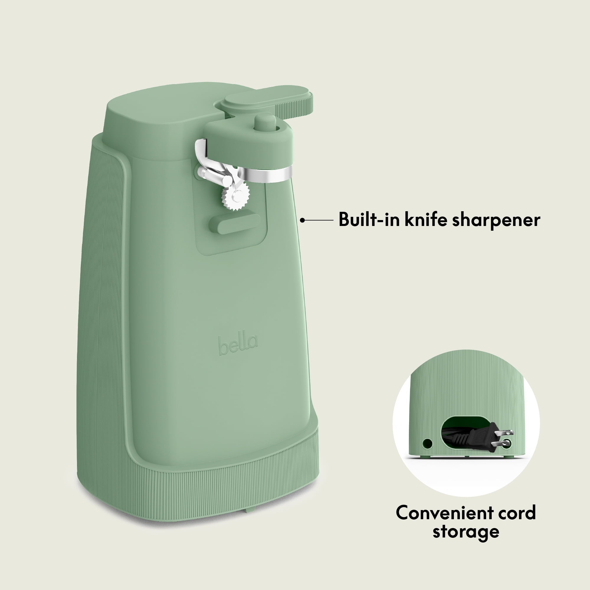 Electric Can Opener with Stainless Steel Cutting Blade and Cord Storage, Seaglass - Image 2