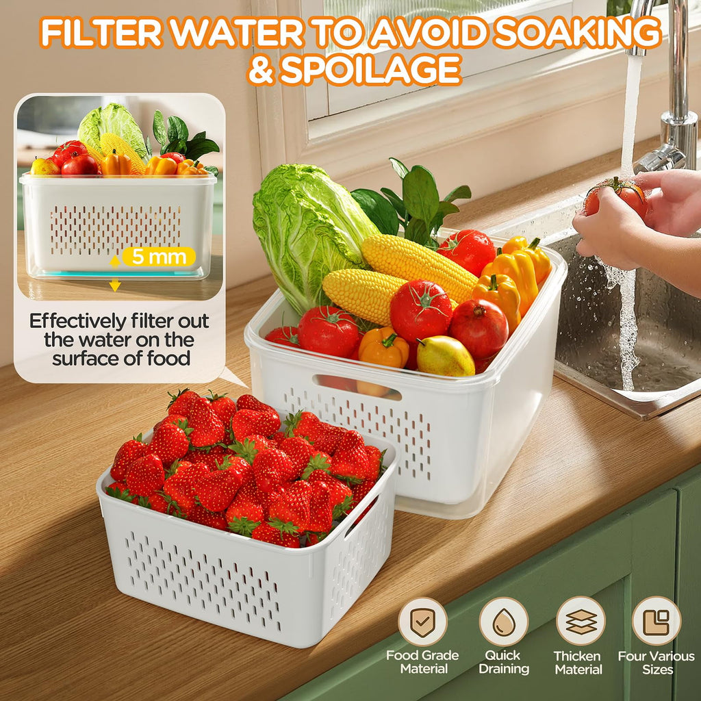 5 Pack Fruit Storage Containers for Fridge with Removable Colanders and Lids, 5 in 1 Leakproof Fridge Organizer Bins ... - Image 2