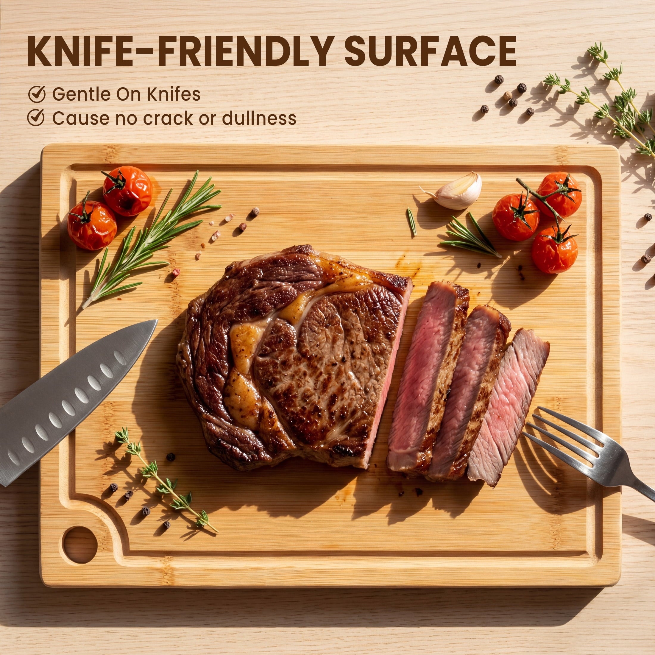 Kikcoin Bamboo Cutting Board, 3 Pcs Cutting Board with 3 Hooks, Wood Chopping Boards for Kitchen, Deep Juice Groove f... - Image 4