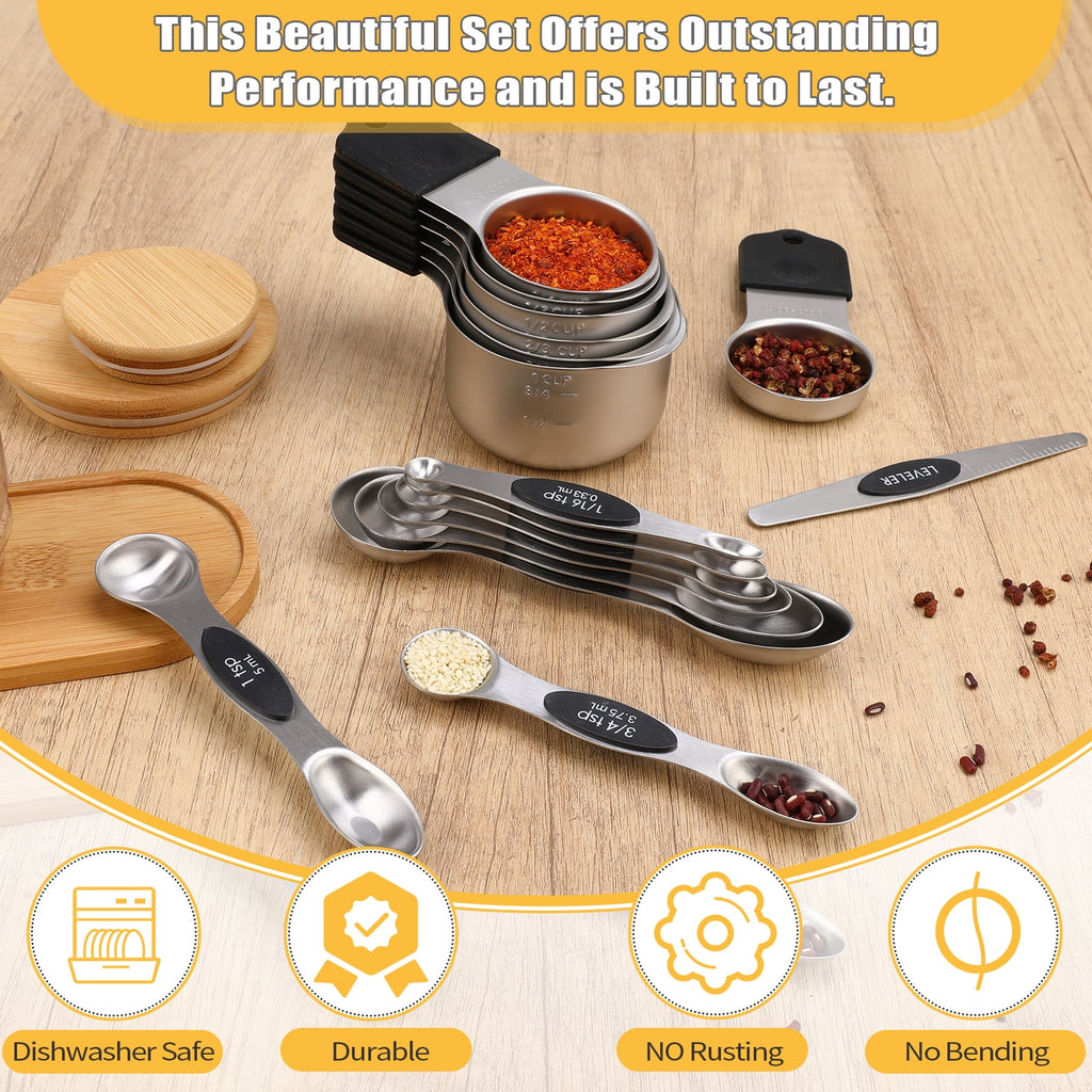 LUIISIS 15-Piece Magnetic Measuring Cups & Spoons Set, Stainless Steel with N45 Magnets, Fits Spice Jars for Baking &... - Image 3