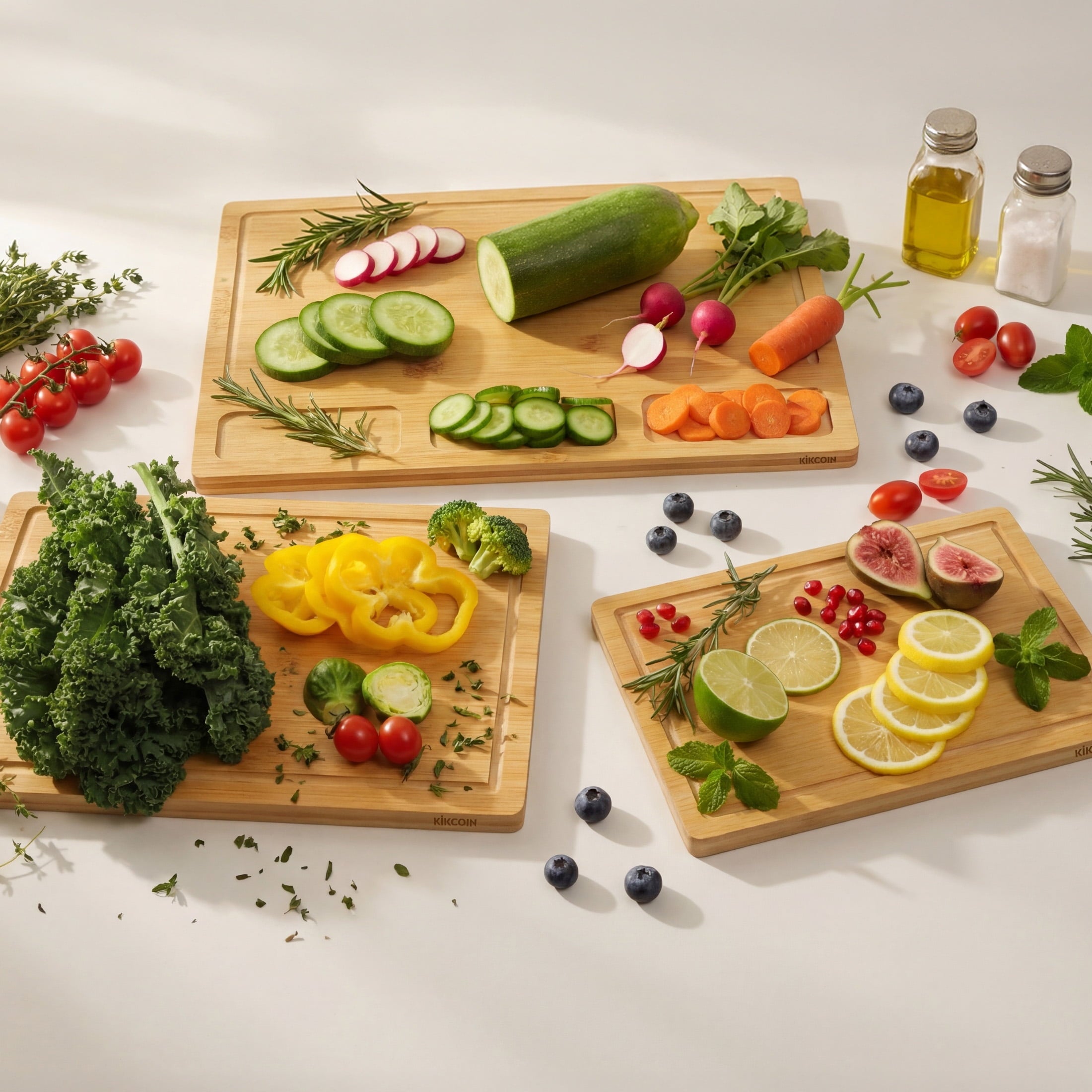 Kikcoin Bamboo Cutting Board Set of 3, Heavy Duty Kitchen Chopping Boards with Juice Grooves, Reversible Charcuterie ... - Image 3