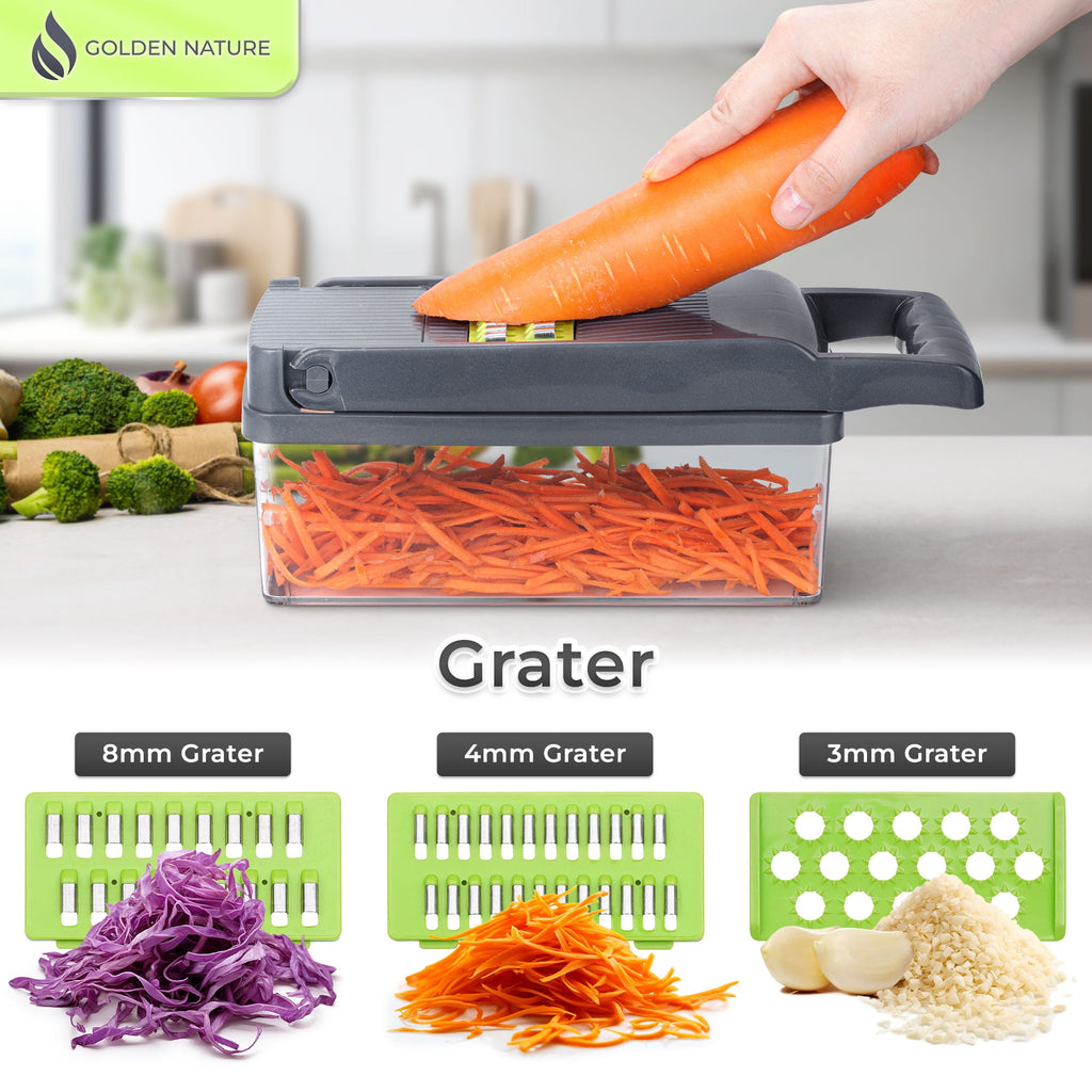 Golden Nature Vegetable Chopper, 14-in-1 Multifunctional Veggie Cutter, Dicer & Slicer, Kitchen Tools for Salad & Food - Image 3