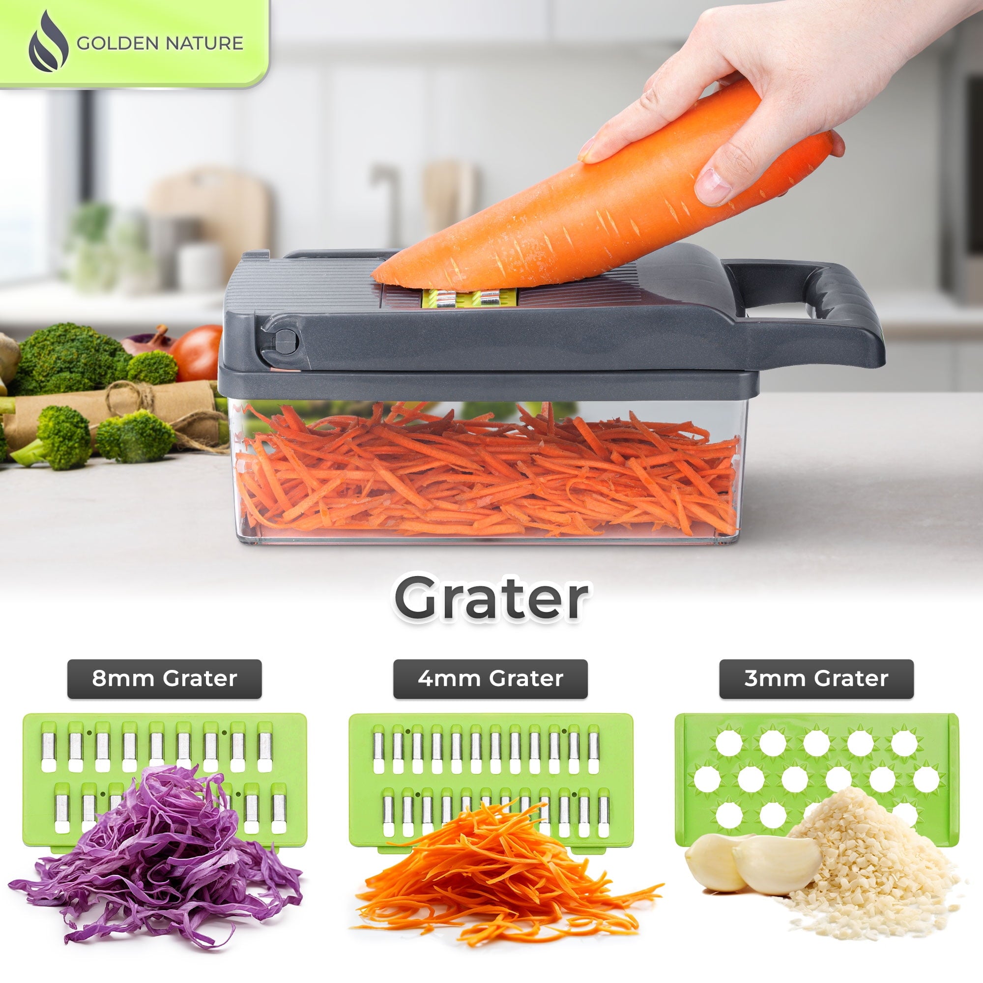 Golden Nature Vegetable Chopper, 14-in-1 Multifunctional Veggie Cutter, Dicer & Slicer, Kitchen Tools for Salad & Food - Image 3