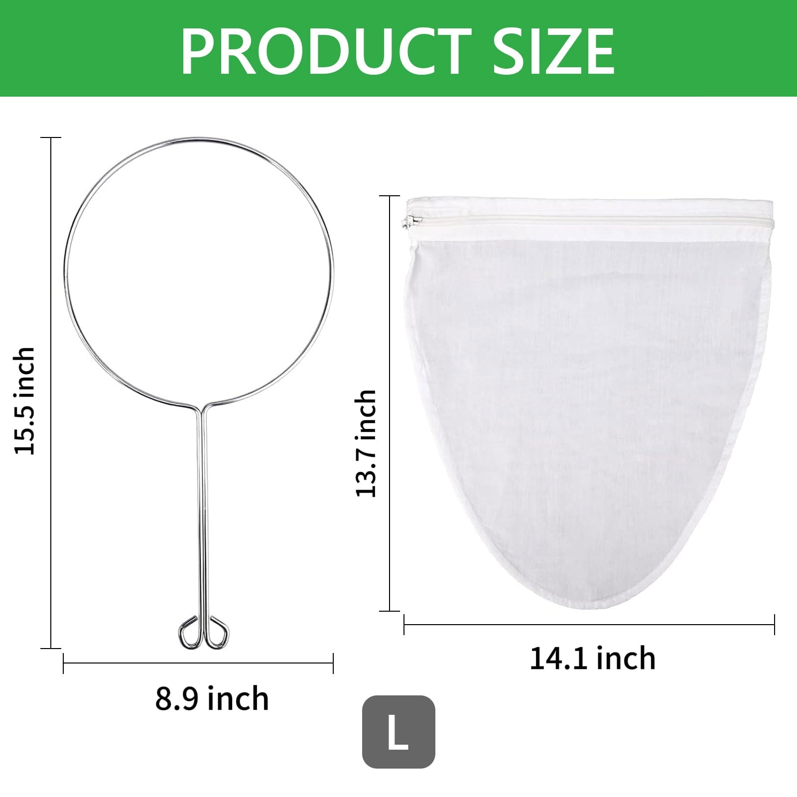 Tripumer 3 Pcs Large Reusable Mesh Filter Bags Stainless Steel Handle Strainer Bags for Nut Milk Coffee Juices Butter... - Image 4