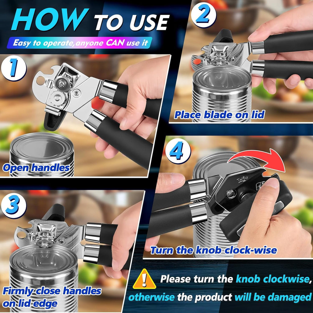 Behome Can Opener with Bottle Opener, Heavy Duty Manual Can Opener with With Turn Knob & Soft Handle, for Kitchen Sen... - Image 4