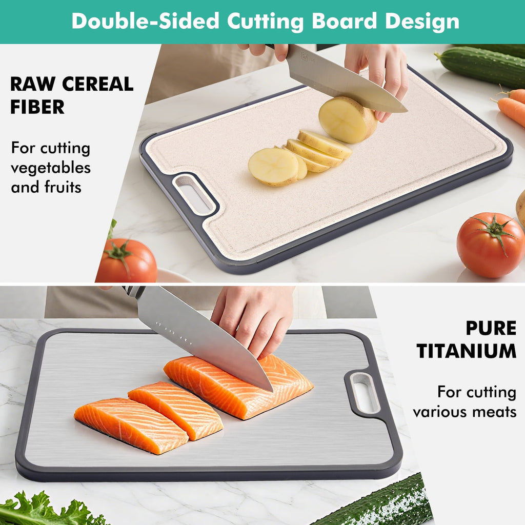 Titanium Cutting Board for Kitchen, Cutting Board Double Sided Food Grade, Pure Titanium and Wheat Straw PP, Easy to ... - Image 3
