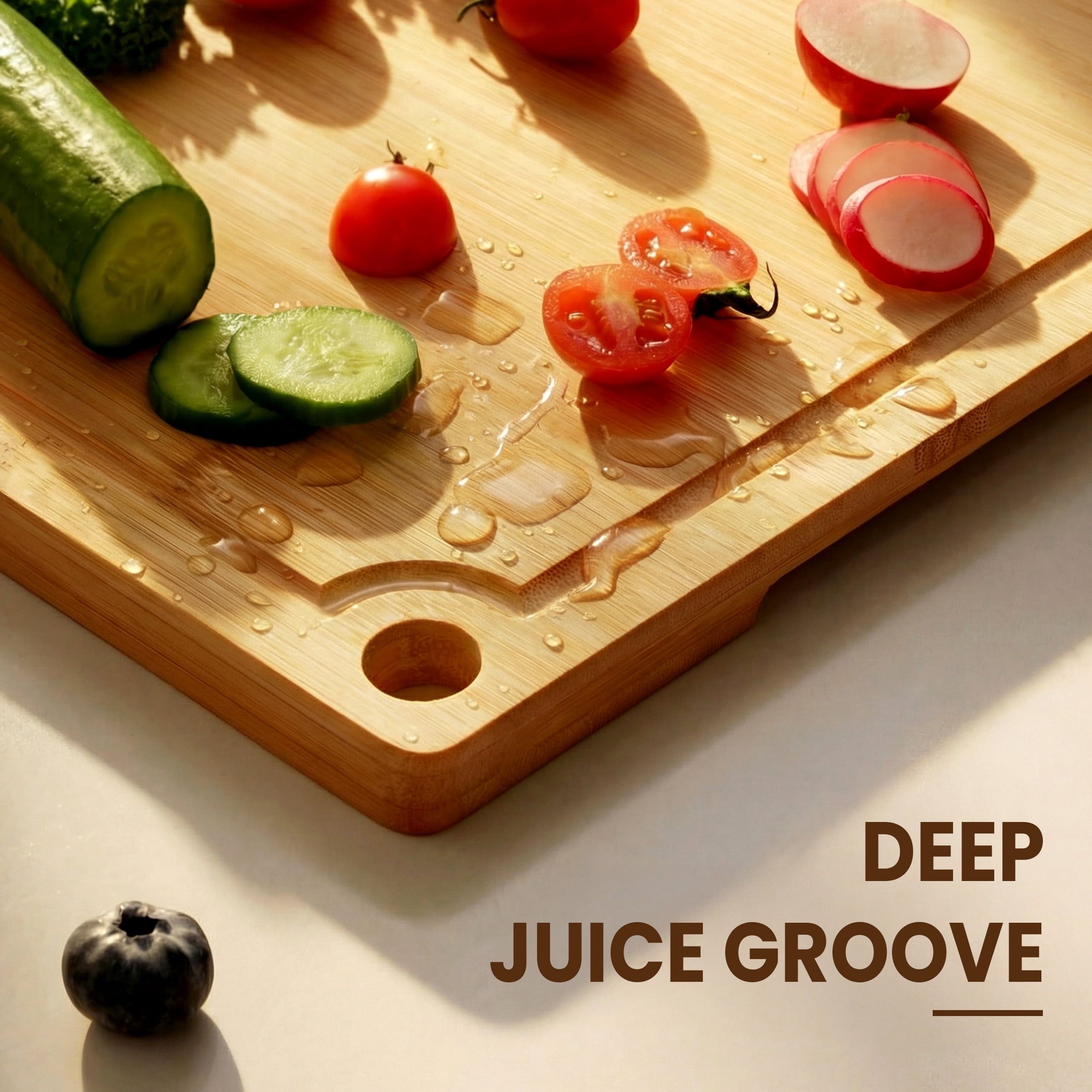 Kikcoin Bamboo Cutting Board, 3 Pcs Cutting Board with 3 Hooks, Wood Chopping Boards for Kitchen, Deep Juice Groove f... - Image 3