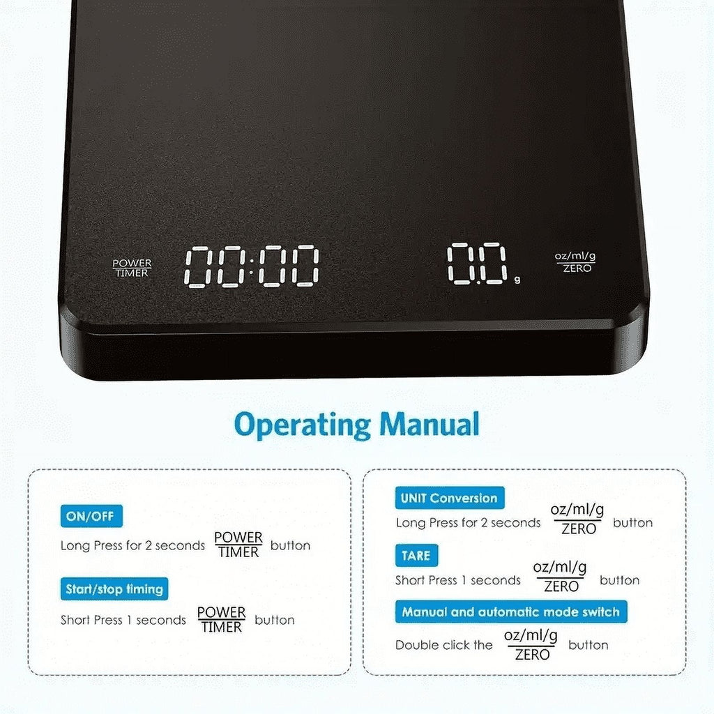 Digital Coffee Scale with Timer LED Screen Espresso USB 3kg Max.Weighing 0.1g High Precision Measures in Oz/ml/g Kitc... - Image 3