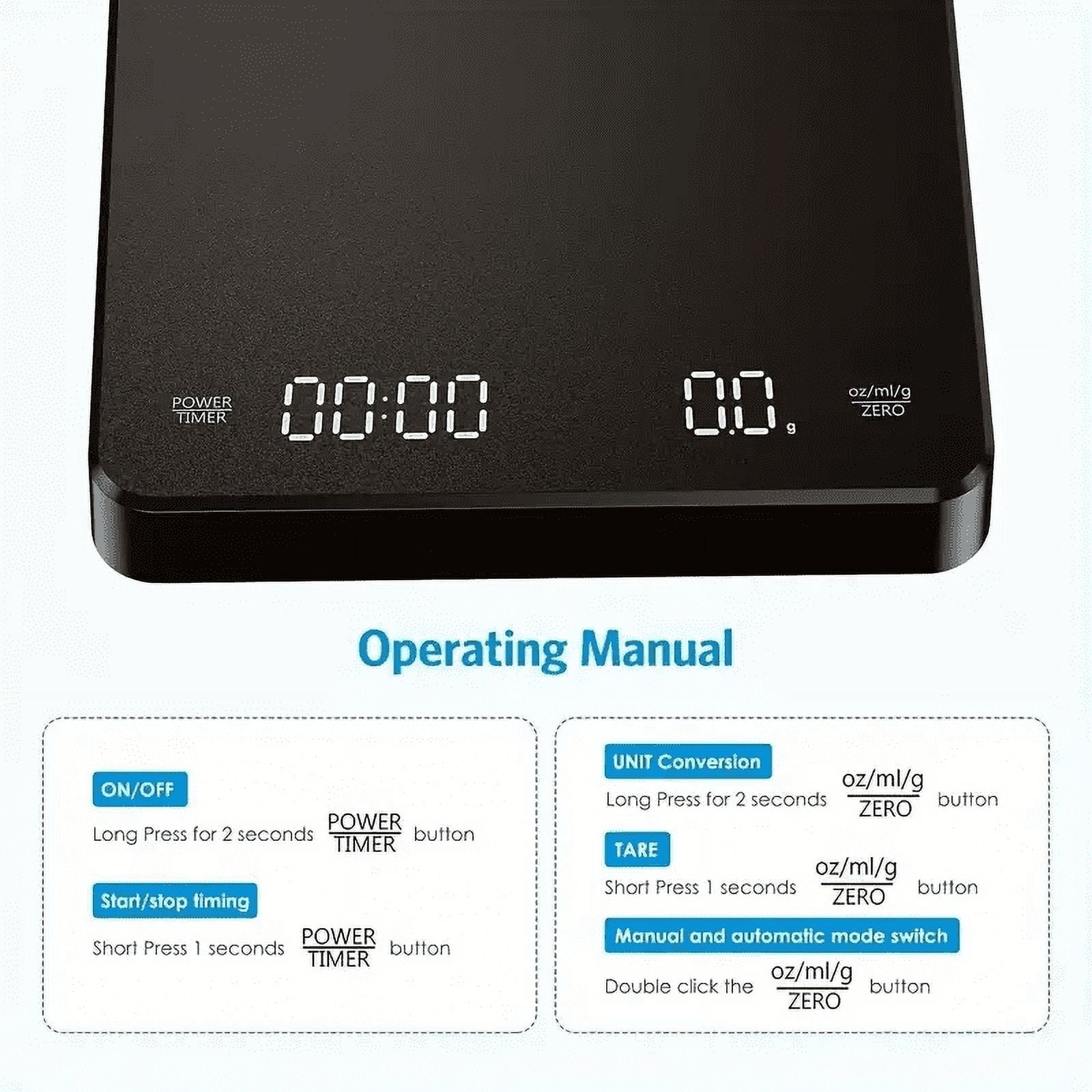 Digital Coffee Scale with Timer LED Screen Espresso USB 3kg Max.Weighing 0.1g High Precision Measures in Oz/ml/g Kitc... - Image 3
