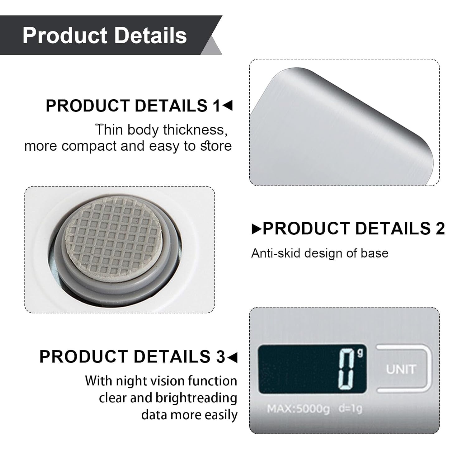 Food Scale Digital Kitchen Scale with 1g/0.05oz Precise Graduation, 5 Units LCD Display Scale for Cooking/Baking in K... - Image 4