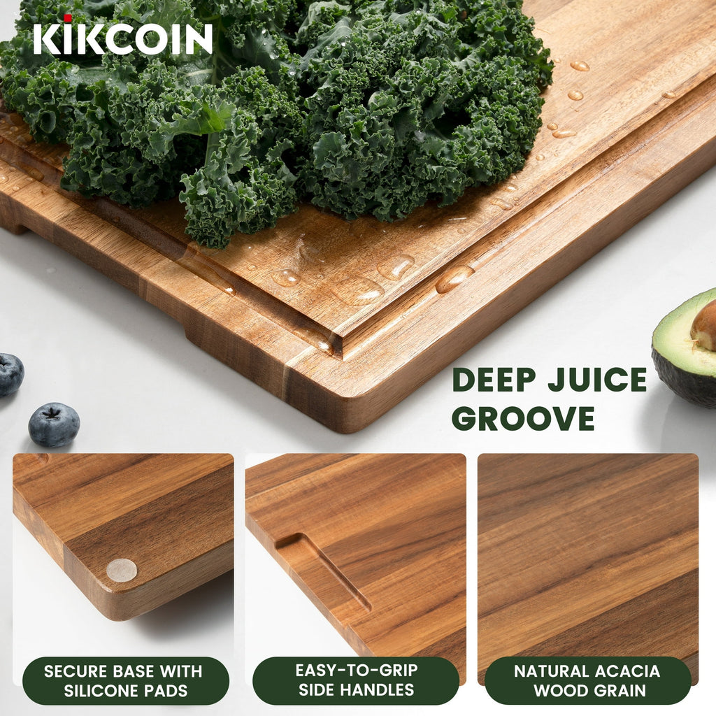 Kikcoin Acacia Wood Cutting Board, Cutting Board Set of 3 with Juice Groove, Wooden Chopping Boards for Kitchen, for ... - Image 2