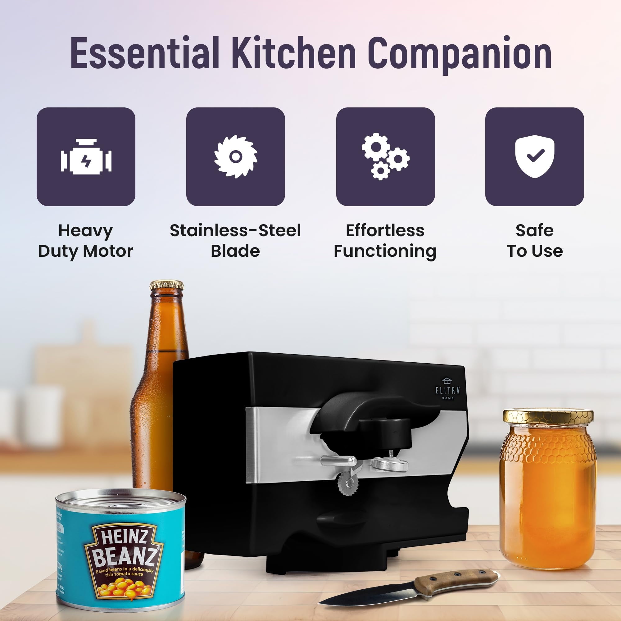 Electric Can Opener - 4 in 1 Under the Cabinet Mounted Can Opener, Blade Sharpener, Bottle Opener, Jar Opener, Mounti... - Image 3