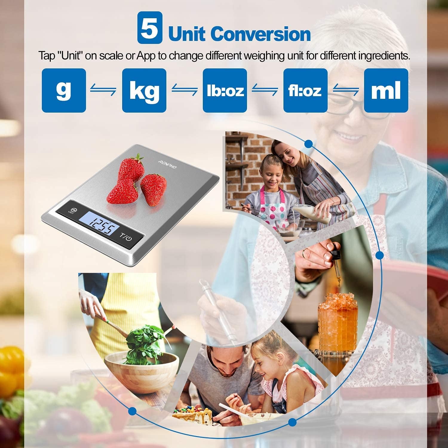 RENPHO Digital Food Scale with App, Bluetooth Smart Kitchen Scale, Stainless Steel - Image 5