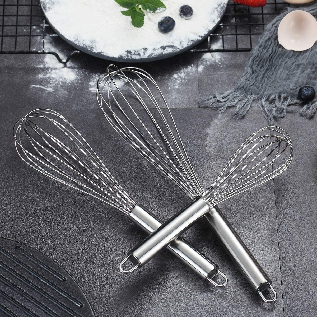 ReaNea Whisk Set Pack of 3 Stainless Steel 8" 10" 12" Whisks for Cooking, Beater, Kitchen Wire Wisk - Image 6