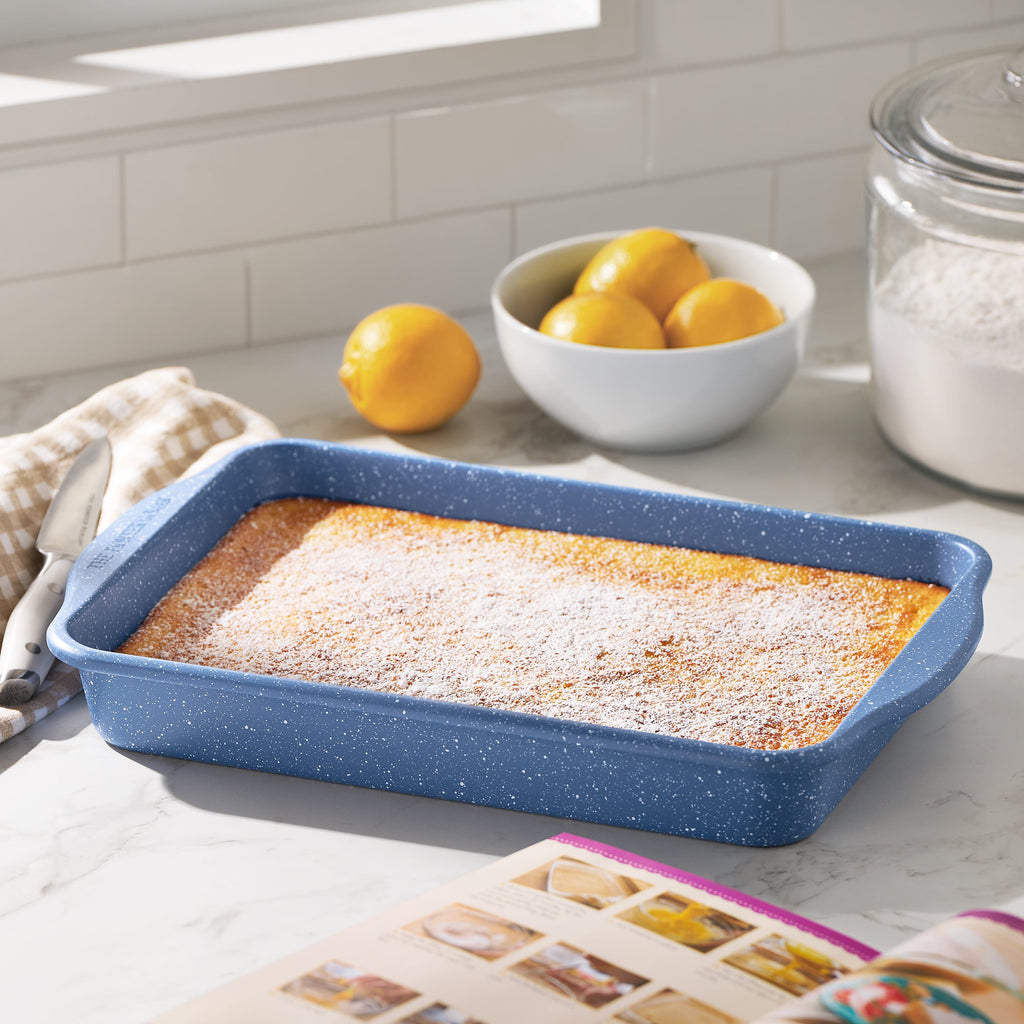 The Pioneer Woman 9" x 13" Aluminized Steel Nonstick Cake Pan, Blue Speckle - Image 2