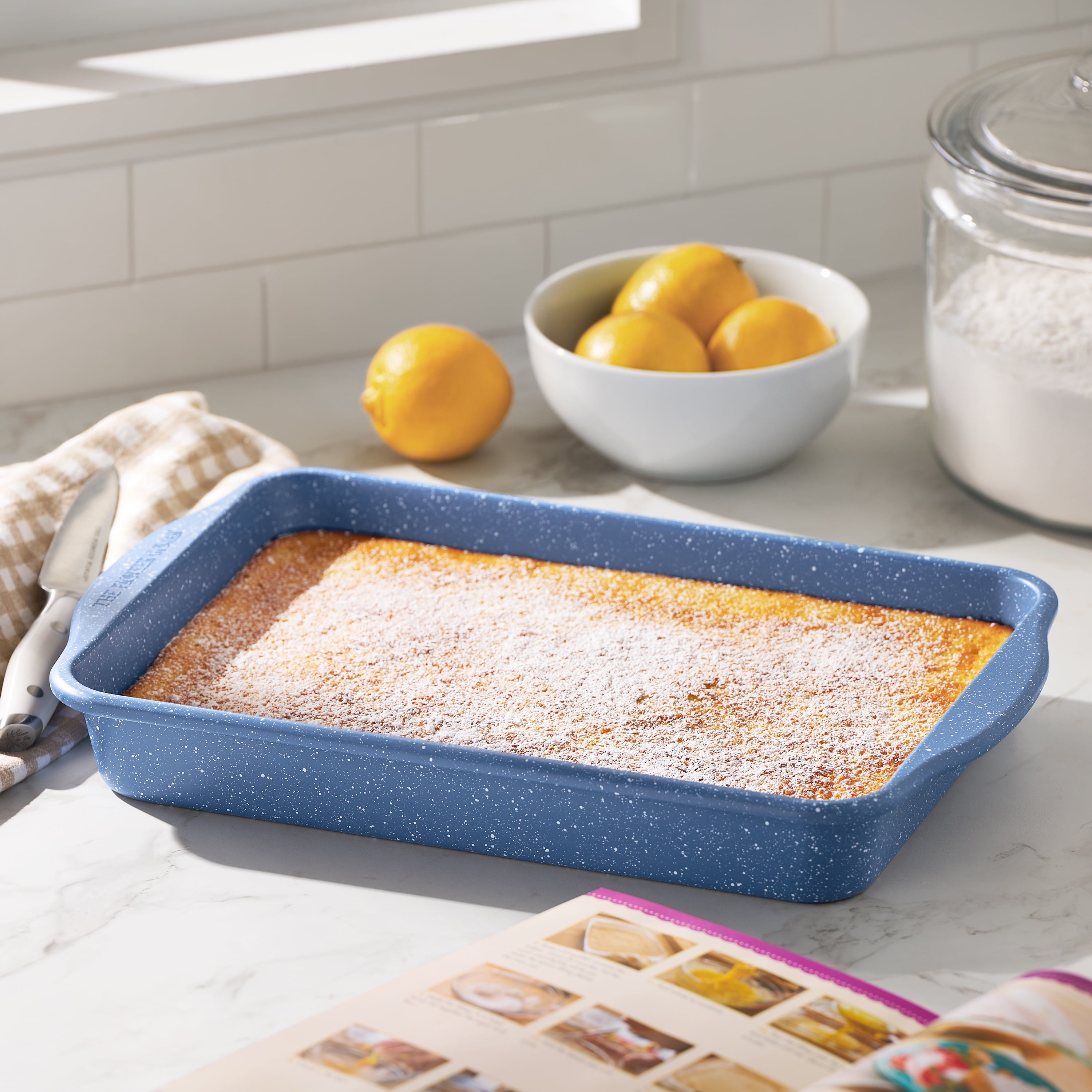 The Pioneer Woman 9" x 13" Aluminized Steel Nonstick Cake Pan, Blue Speckle - Image 2
