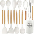 Behome Cooking Utensils Set, 12 packs Non-Stick Silicone Cooking Kitchen Utensils Spatula Set with Wooden Handles and...