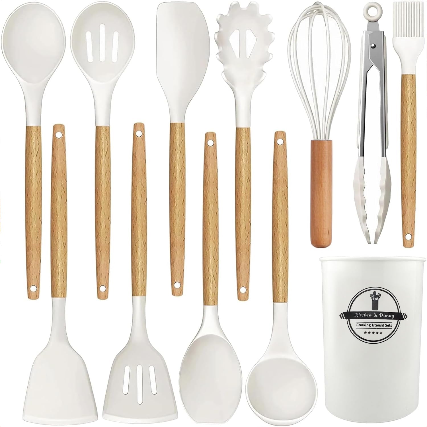 Behome Cooking Utensils Set, 12 packs Non-Stick Silicone Cooking Kitchen Utensils Spatula Set with Wooden Handles and...
