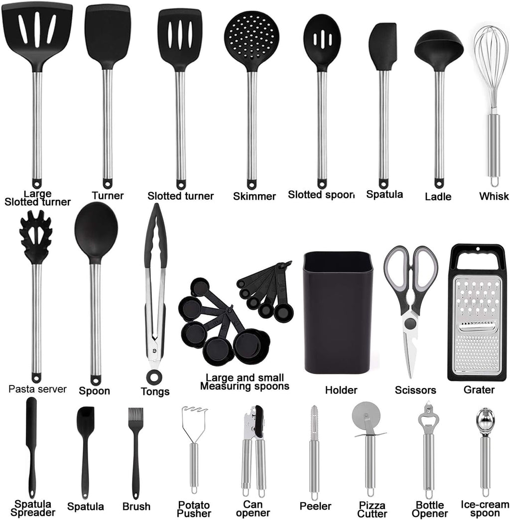 Kitchen Utensil Set-Silicone Cooking Utensils-33 Kitchen Gadgets & Spoons for Nonstick Cookware-Silicone and Stainles... - Image 3