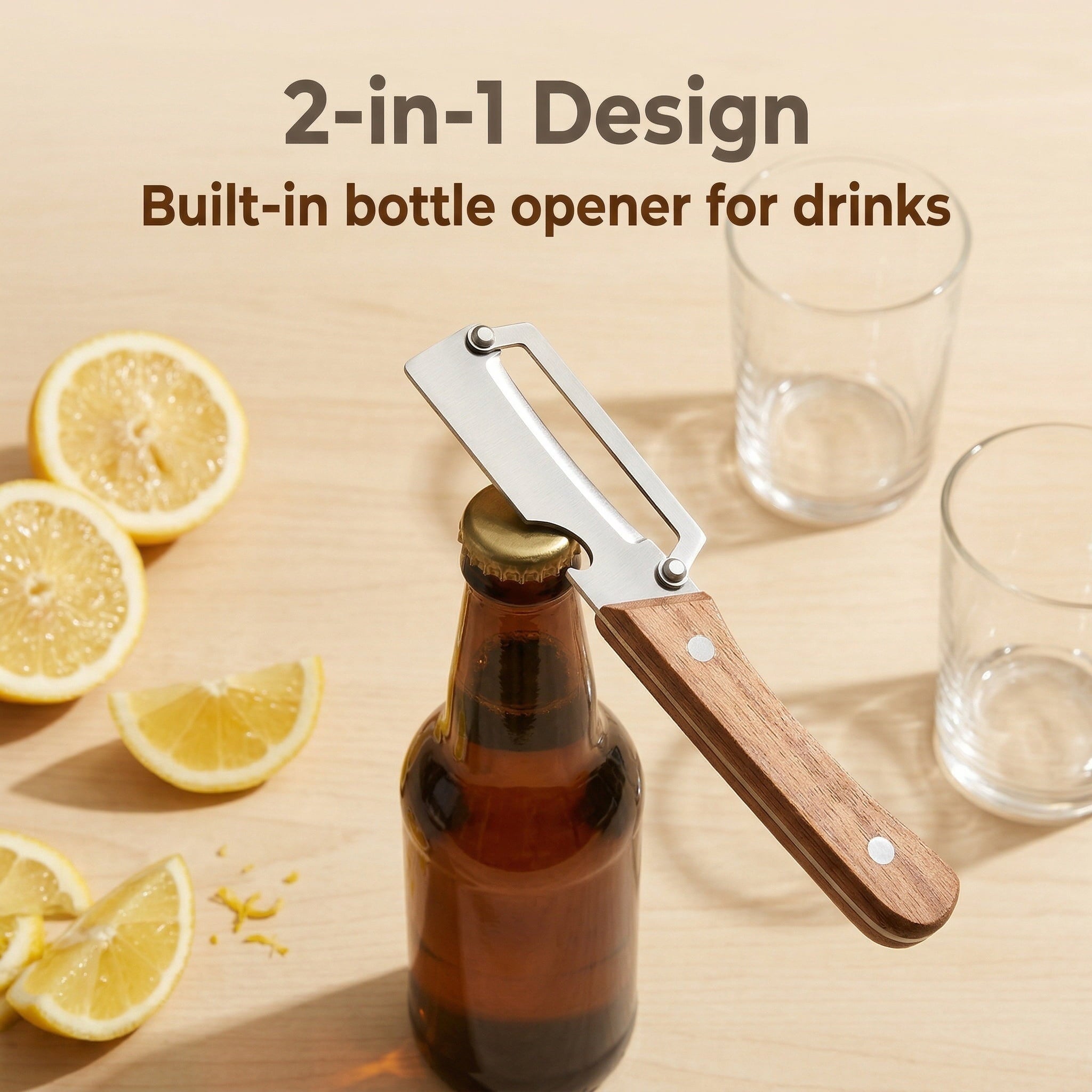 Multifunctional Vegetable Peeler with Wooden Handle and Bottle Opener, Kitchen Tool for Fruit Apple Potato Pumpkin Pa... - Image 6