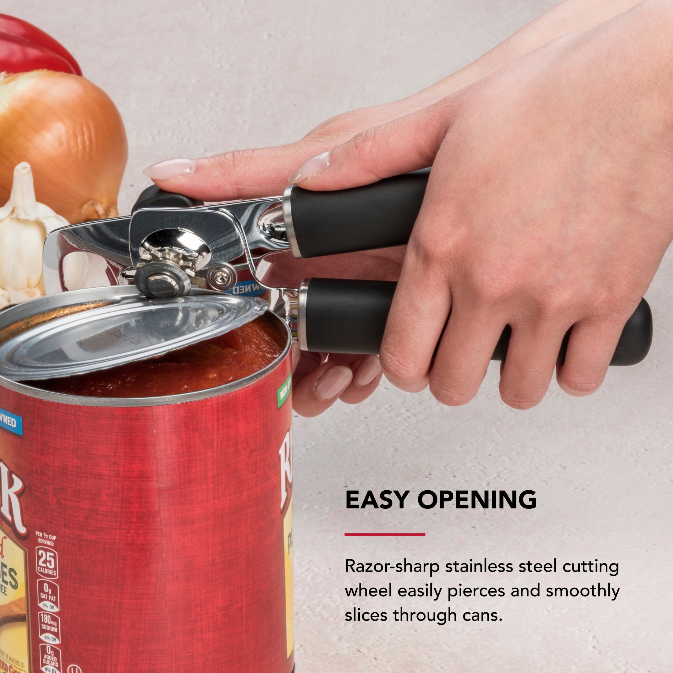 Stainless Steel Manual Can Opener with Bottle Opener and Ergonomic Grip, Black - Image 2