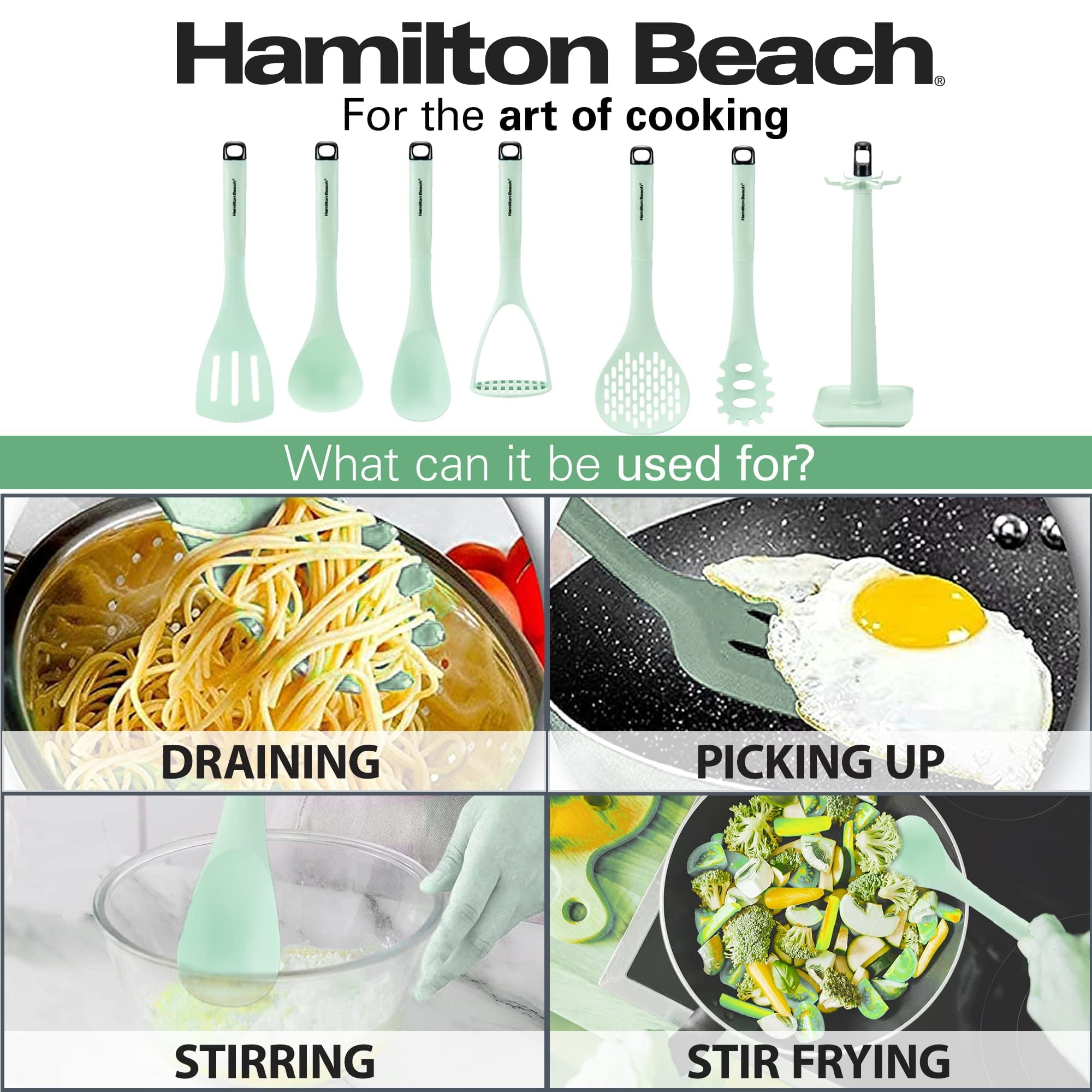Nylon Kitchen Utensil Set 7 Piece | Cooking Utensil set Slotted turner, Ladle Skimmer, Pasta Server, Potato Masher, S... - Image 2