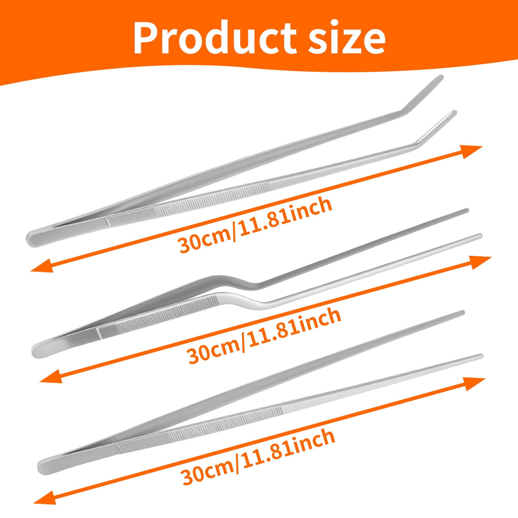 3Pcs Kitchen Cooking Tongs Tweezers12 inch Stainless Steel Nonslip Kitchen Tweezers Tongs for BBQ Serving Food Buffet... - Image 2
