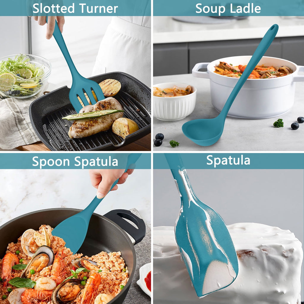 Walchoice 7-Piece Silicone Cooking Utensils Set, Blue Kitchen Utensils, Non-stick Gadgets Tools Include Slotted Turne... - Image 6