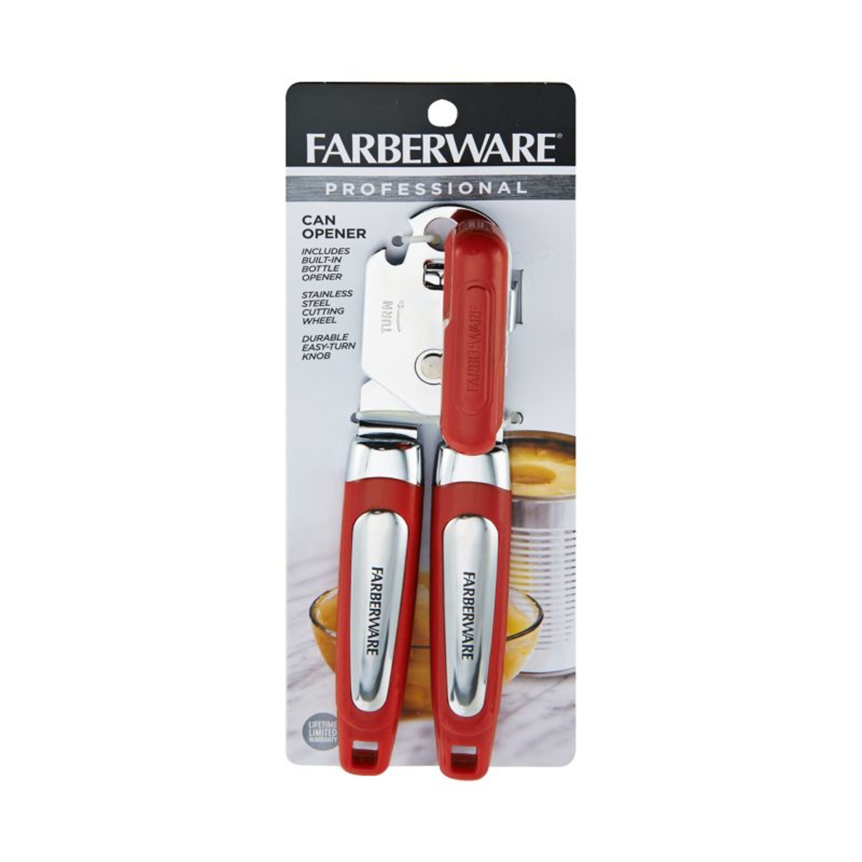 Professional Can Opener with Built-in Bottle Opener in Red - Image 5