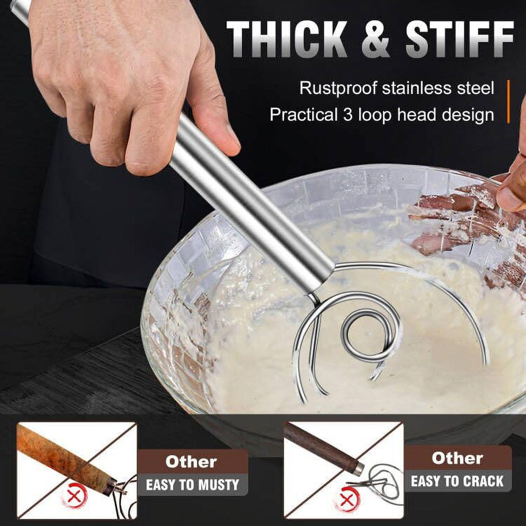 Walfos Danish Dough Whisk, Rustproof Stainless Steel Bread Whisk, Quick Mixing Bread Mixer, Dutch Dough Whisk for Coo... - Image 2