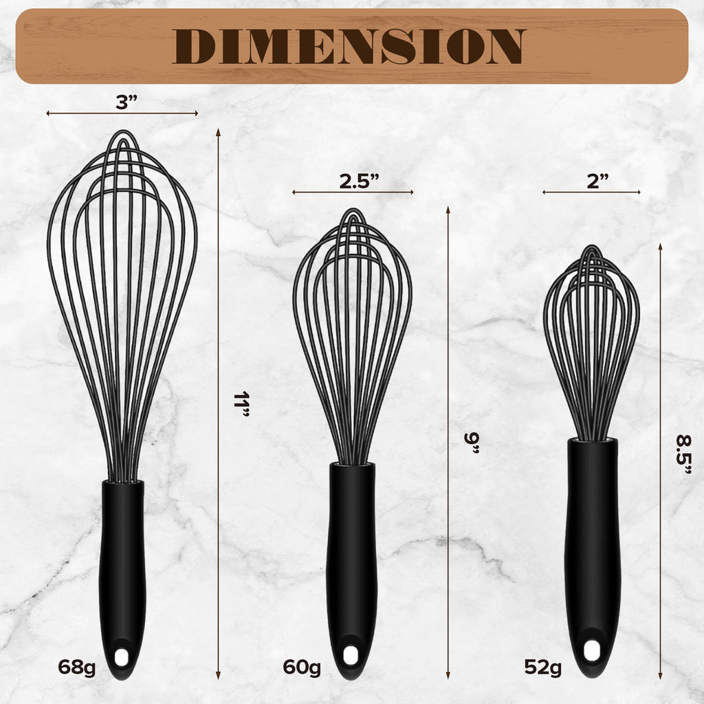 Silicone Wire Whisk, Egg Beater, 3 Sizes, for Blending, Whisking, Beating, Frothing, Stirring - Image 5