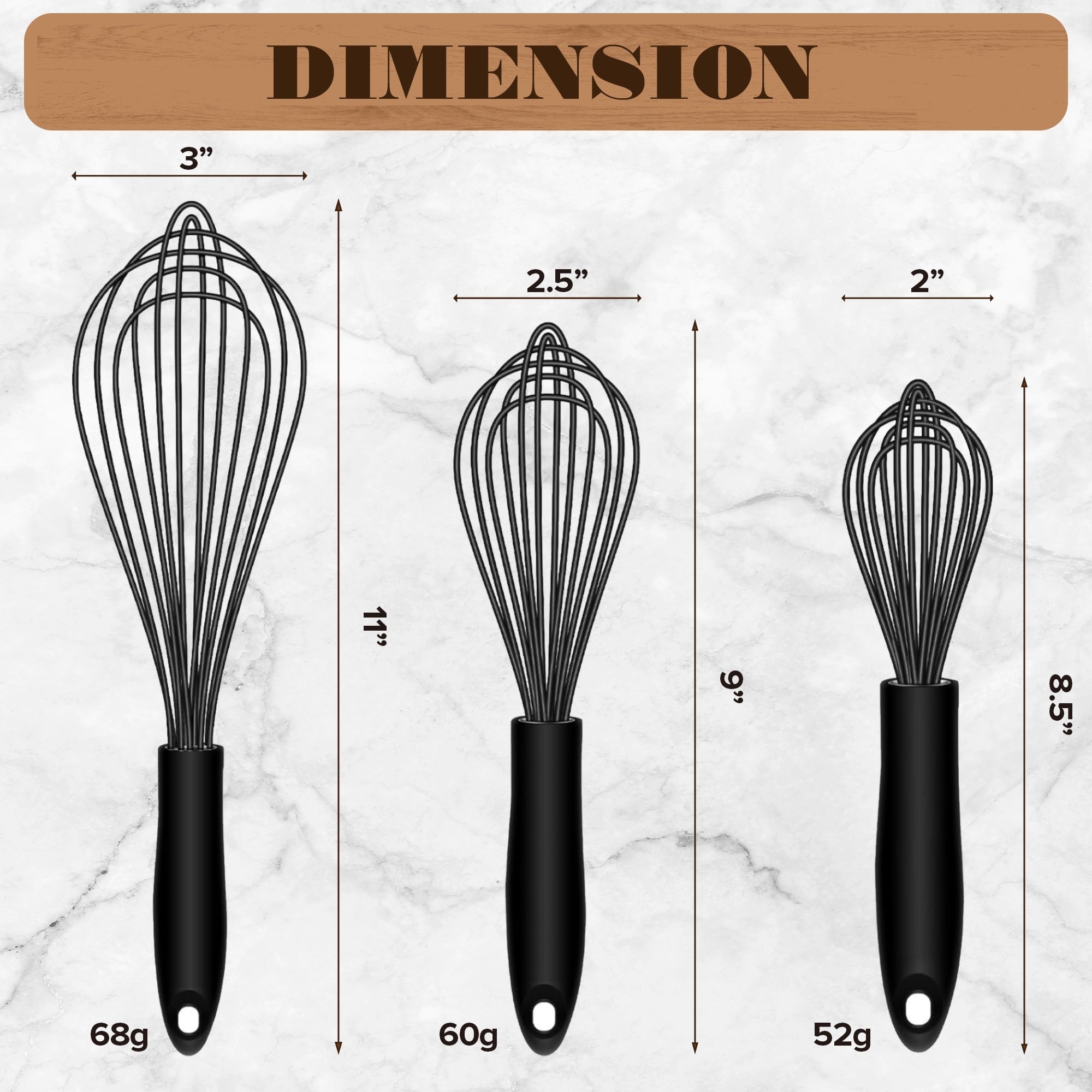 Silicone Wire Whisk, Egg Beater, 3 Sizes, for Blending, Whisking, Beating, Frothing, Stirring - Image 5