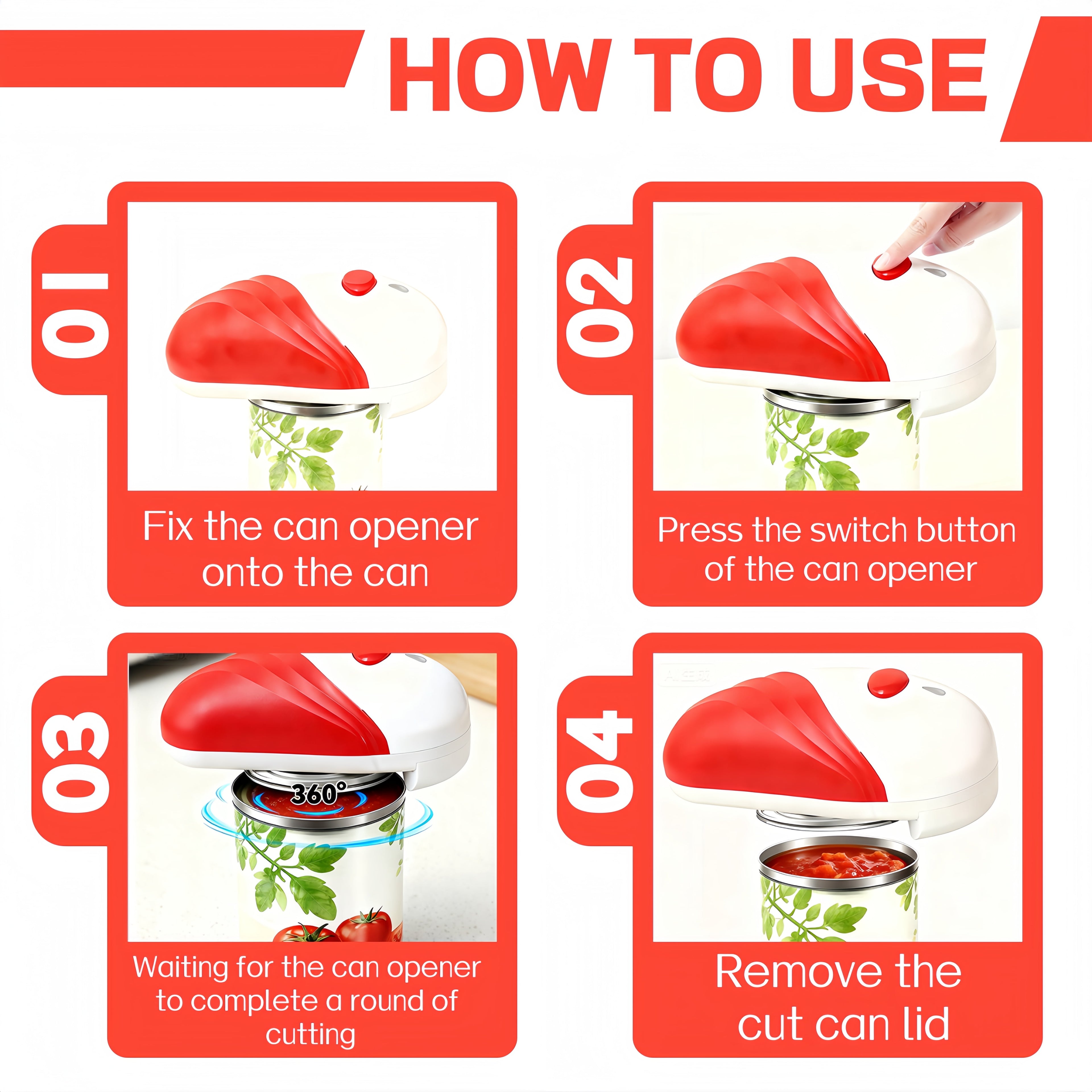 Auto Can Opener for Seniors with Arthritis, Easy Hands-Free Use, Red - Image 3