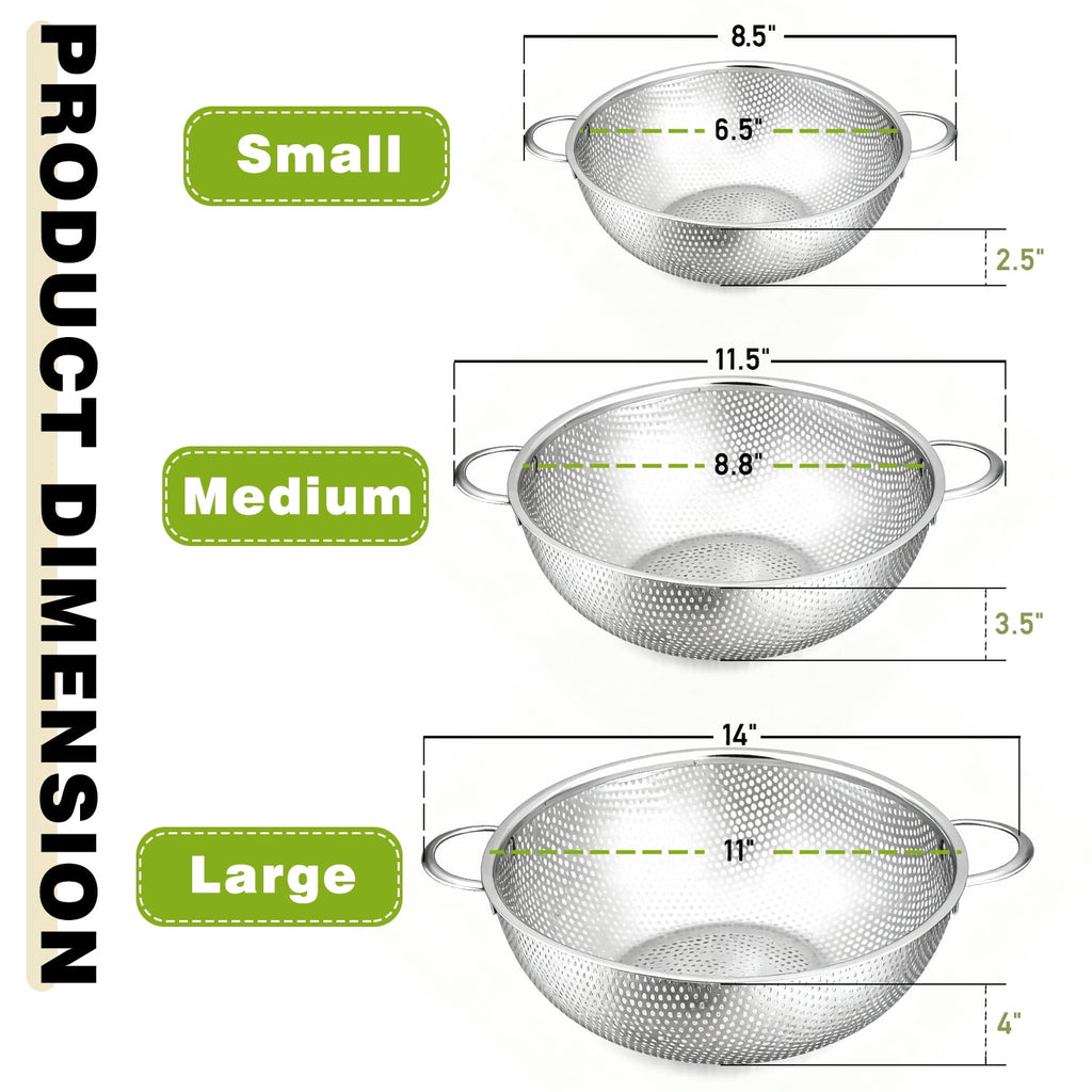Colander Set of 3, AOKIWO Stainless Steel Micro-Perforated Colanders Strainers for Draining Rinsing Washing, Ideal fo... - Image 5